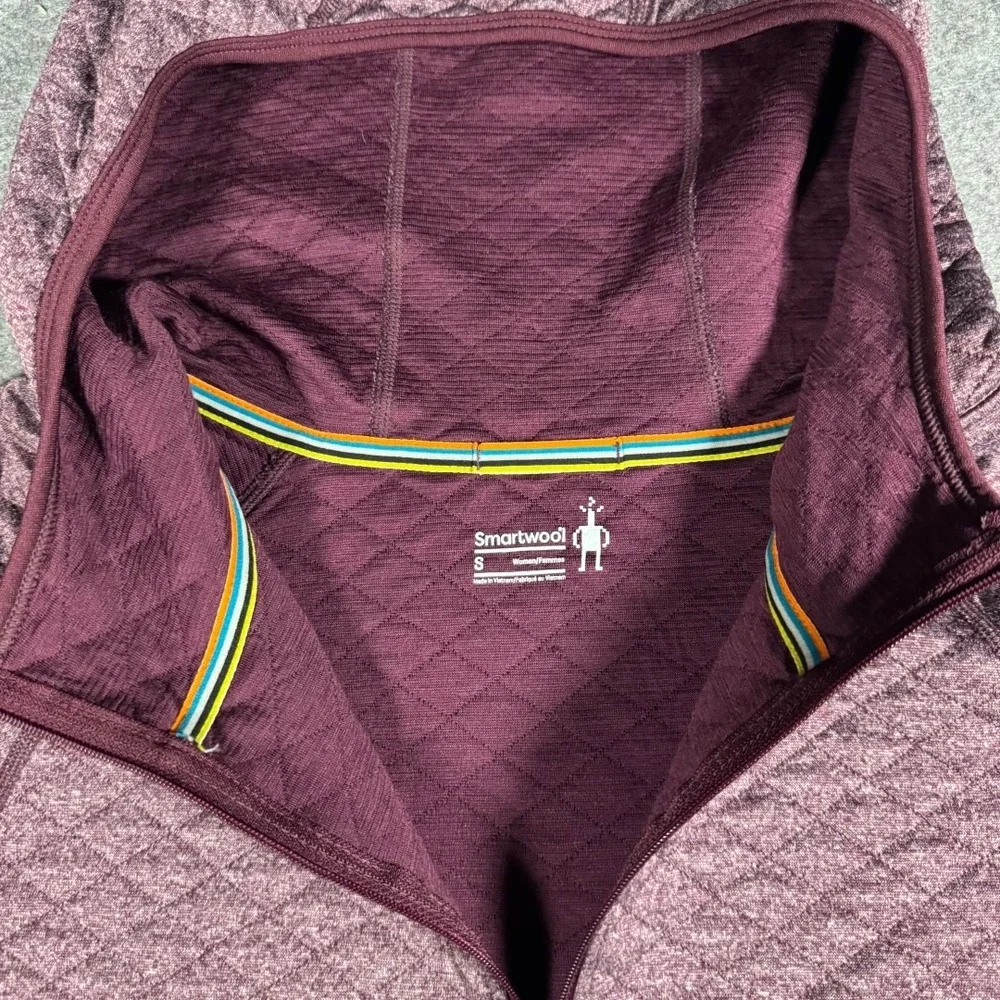 Smartwool Womens Merino Wool Quilted Half Zip Hoodie Burgundy Small - Picture 4 of 10